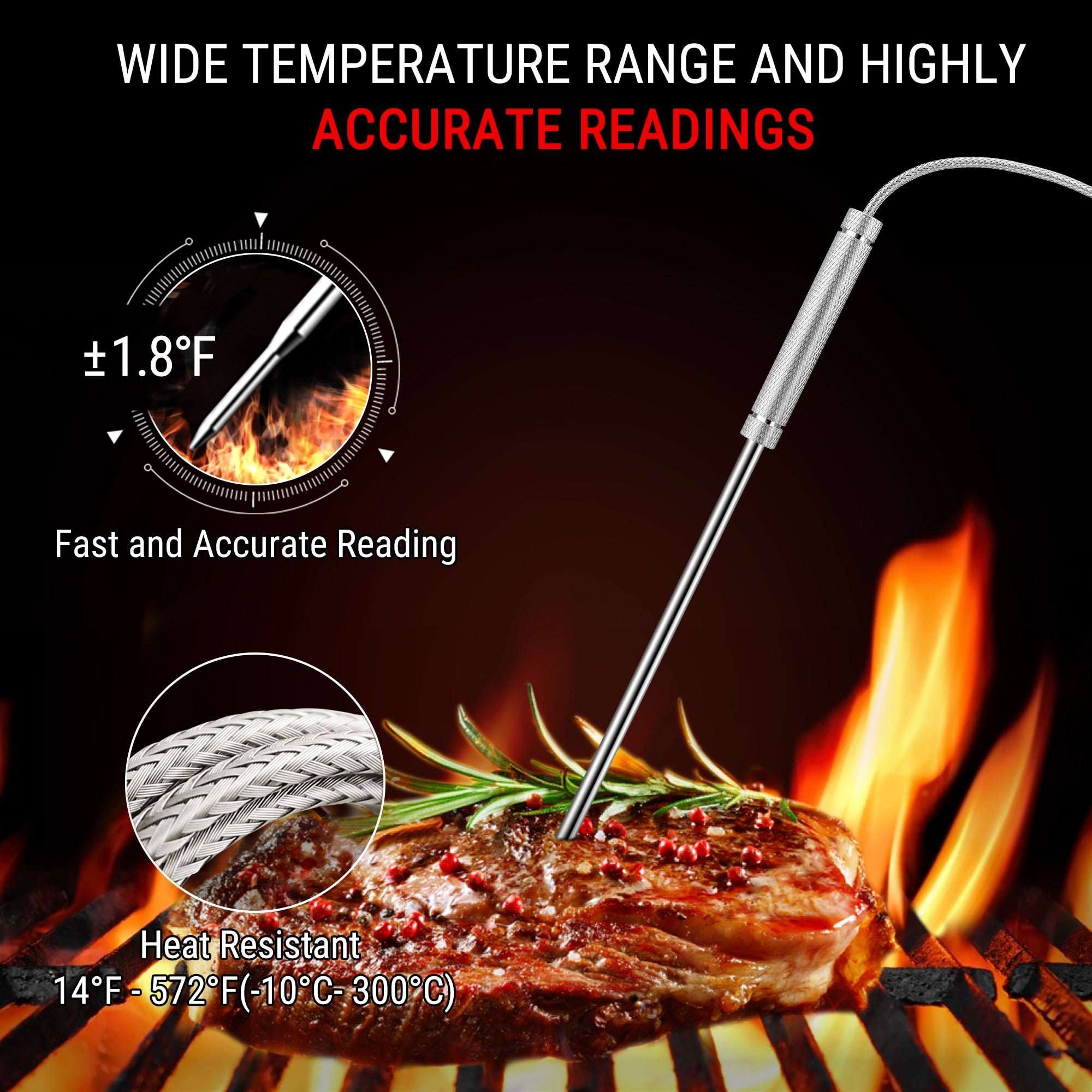 300FT Smart Meat Thermometer Wireless Bluetooth Meat Thermometers for  Grilling and Smoking, - China Digital Wireless Meat Thermometer and  Bluetooth Thermometers for Grilling and Smoking price